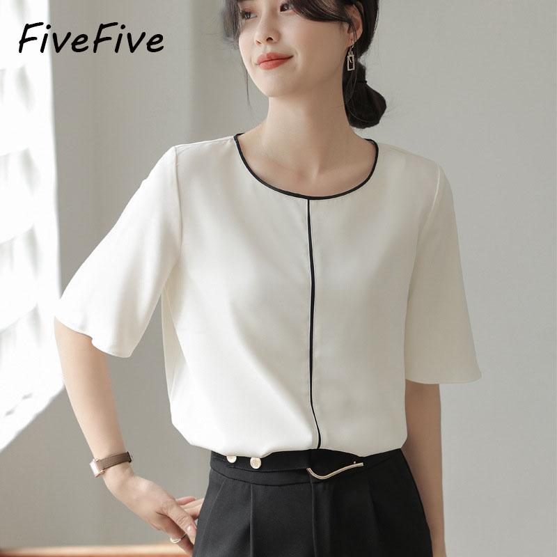 FiveFive Элегантная женская офисная рубашка Женская винтажная блузка Летняя футболка с коротким рукавом и круглым вырезом 
FiveFive Элегантная женская офисная рубашка Женская винтажная блузка Летняя футболка с коротким рукавом и круглым вырезом