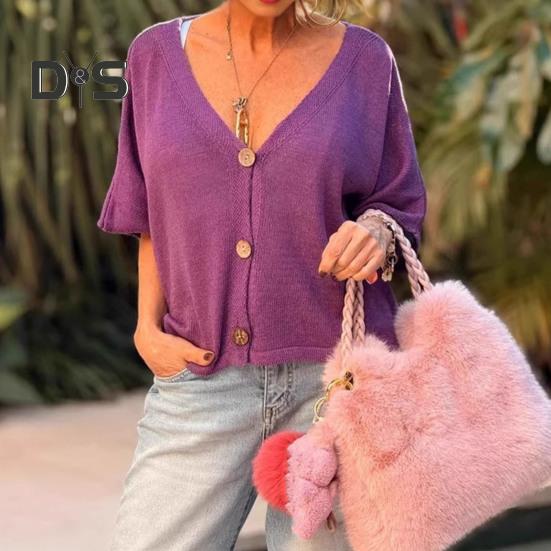 Women Tops V-Neck Half Sleeve Buttons Placket Shirt Tops Loose Fit Solid Color Summer Casual Knitting Tops S чорний
Women Tops V-Neck Half Sleeve Buttons Placket Shirt Tops Loose Fit Solid Color Summer Casual Knitting Tops S чорний