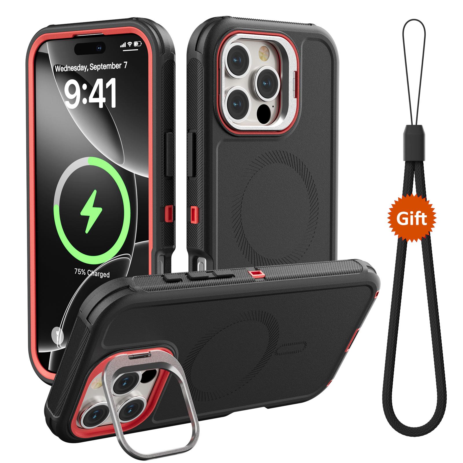 For iPhone 16 Pro Magnetic Case Lens Kickstand 3 in 1 Detachable TPU+PC Phone Back Cover with Lanyard Black/Red
For iPhone 16 Pro Magnetic Case Lens Kickstand 3 in 1 Detachable TPU+PC Phone Back Cover with Lanyard Black/Red