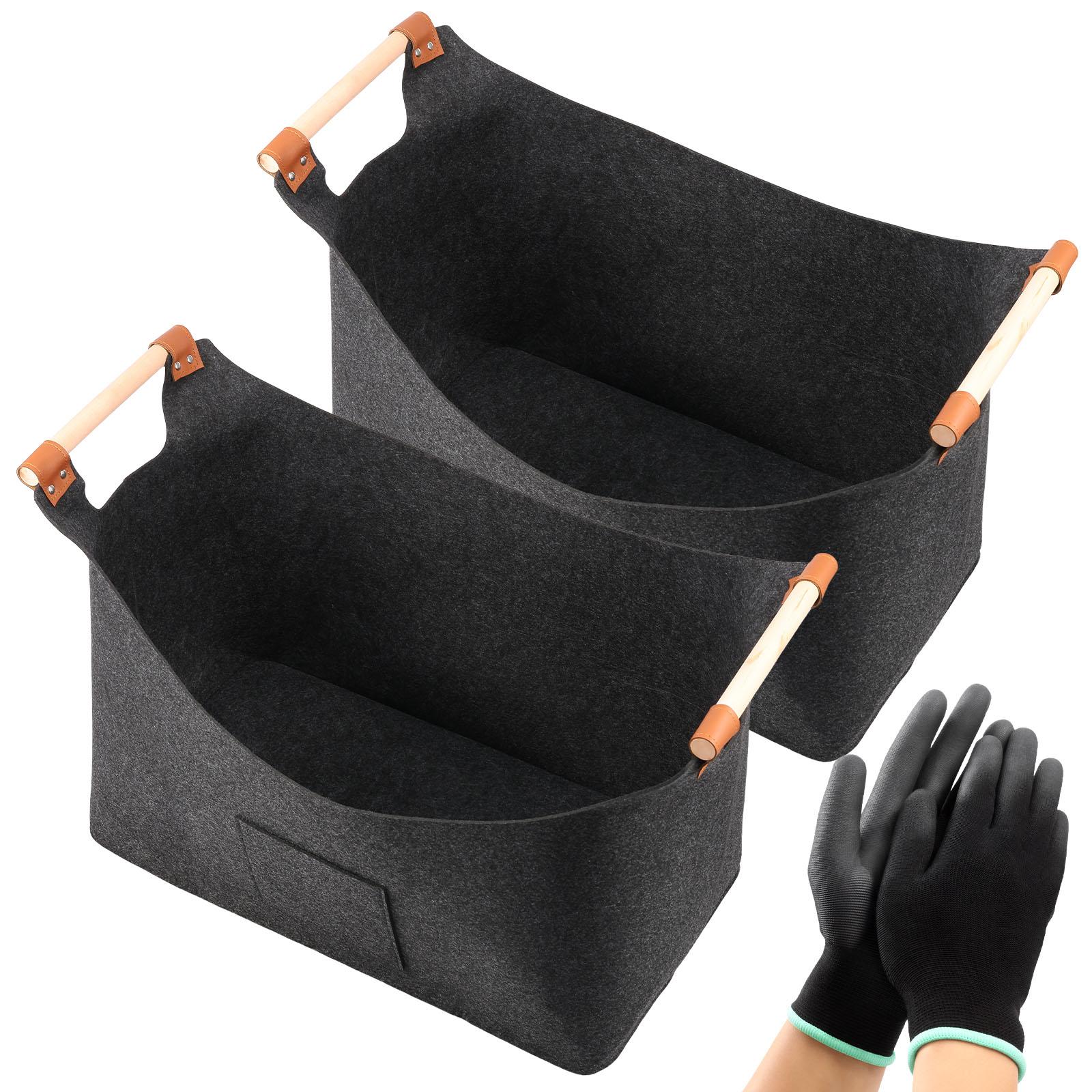 2 шт. войлочная корзина для дров с перчатками, складная большая вместительная сумка для хранения дров, бытовая корзина для хранения игрушек и одежды