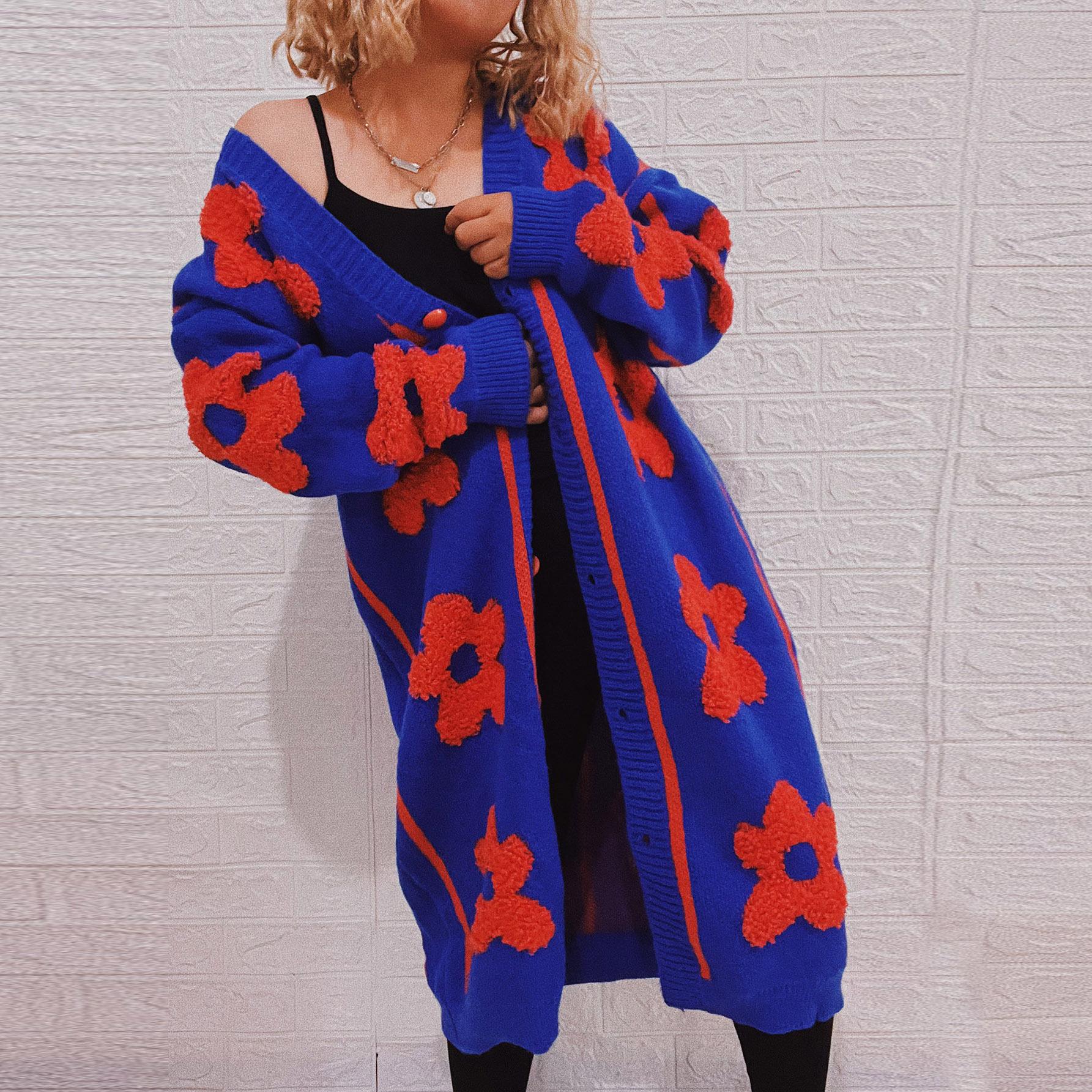 Autumn and winter new big flower V-neck long sleeved single breasted extended cardigan sweater long coat 3500 XL синій
Autumn and winter new big flower V-neck long sleeved single breasted extended cardigan sweater long coat 3500 XL синій
