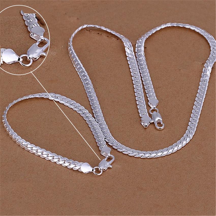 925 Silver Christmas Gifts European Style 6MM Flat Chain Necklace Bracelets Fashion for Man Women Jewelry Sets S085 40CM and 20cm
925 Silver Christmas Gifts European Style 6MM Flat Chain Necklace Bracelets Fashion for Man Women Jewelry Sets S085 40CM and 20cm