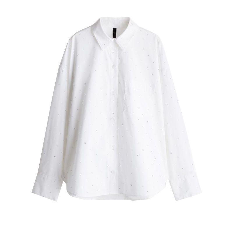 Новая женская одежда Осень-Зима Французский лацкан Длинные рукава Однобортная Крупный силуэт Рубашка с отделкой стразами 1266764 White L
Новая женская одежда Осень-Зима Французский лацкан Длинные рукава Однобортная Крупный силуэт Рубашка с отделкой стразами 1266764 White L