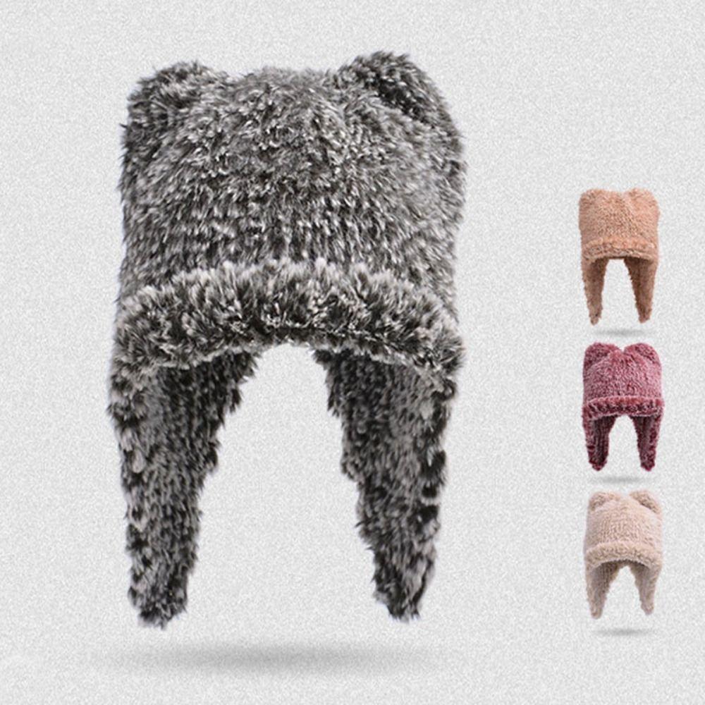 Милая зимняя шапка с ушками медведя, ветрозащитная женская панама, модная вязаная шапка из пряжи для велоспорта