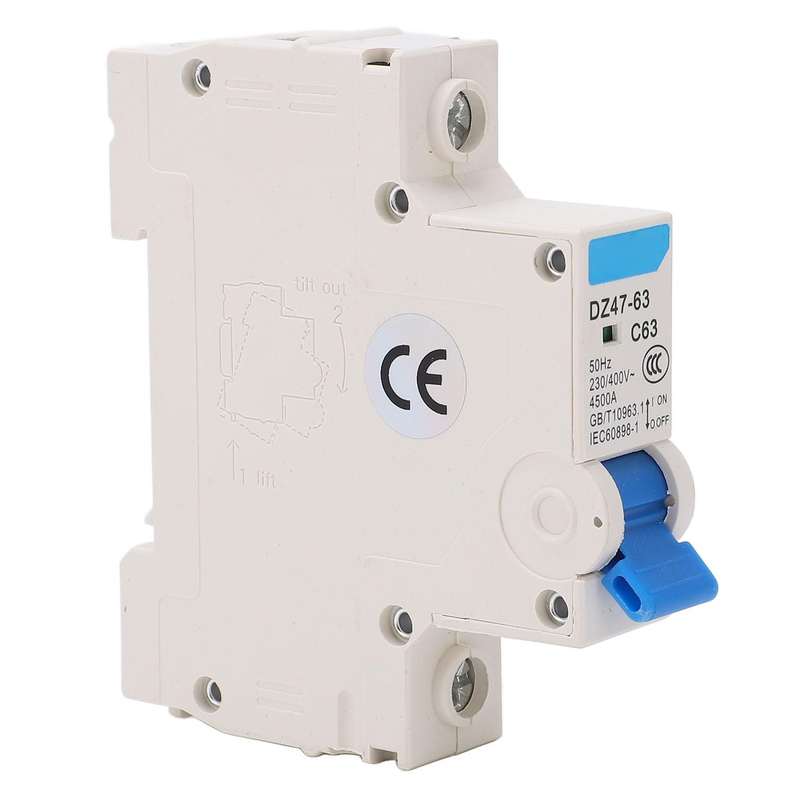 Miniature Circuit Breaker 1P Current Isolator DIN Rail 4500A Breaking Capacity AC 230V 400V 63A
Miniature Circuit Breaker 1P Current Isolator DIN Rail 4500A Breaking Capacity AC 230V 400V 63A