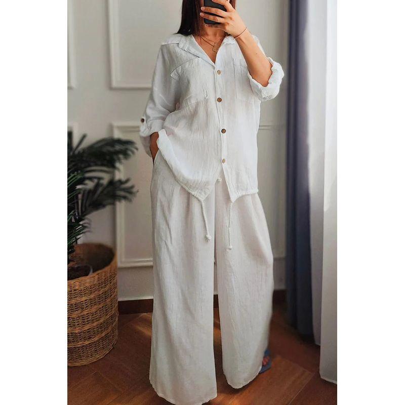 Solid Color Shirt Wide Leg Pants Set Solid Color Polo Collar Shirt Loose Pants Suit White 5XL
Solid Color Shirt Wide Leg Pants Set Solid Color Polo Collar Shirt Loose Pants Suit White 5XL