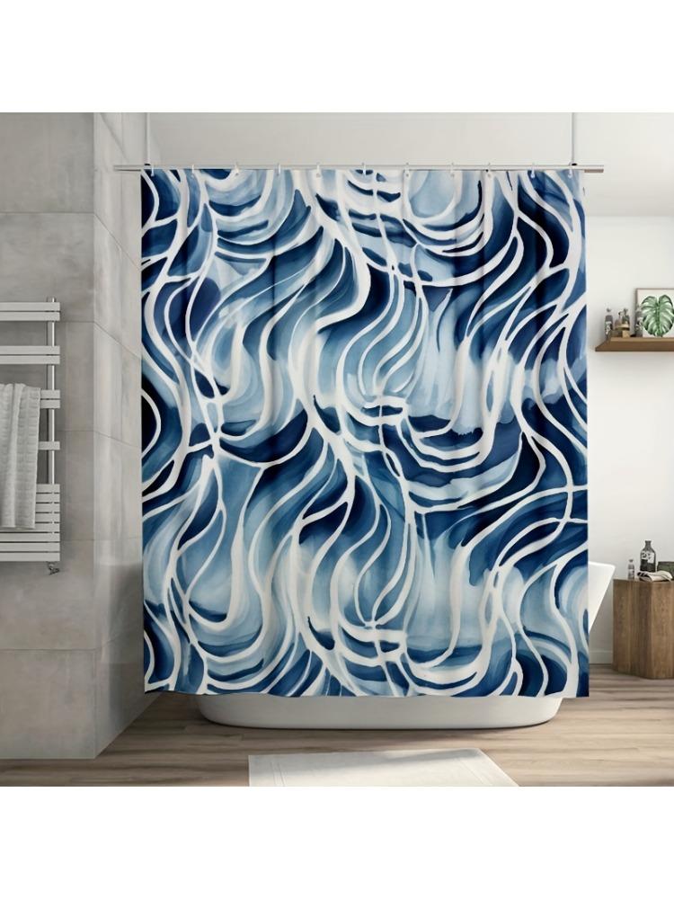 Blue And White Wavy Shower Curtain , Durable Polyester, Easy Clean, With Hooks, Machine Washable, Space Theme Decor W60H190(CM)-1 Pcs
Blue And White Wavy Shower Curtain , Durable Polyester, Easy Clean, With Hooks, Machine Washable, Space Theme Decor W60H190(CM)-1 Pcs