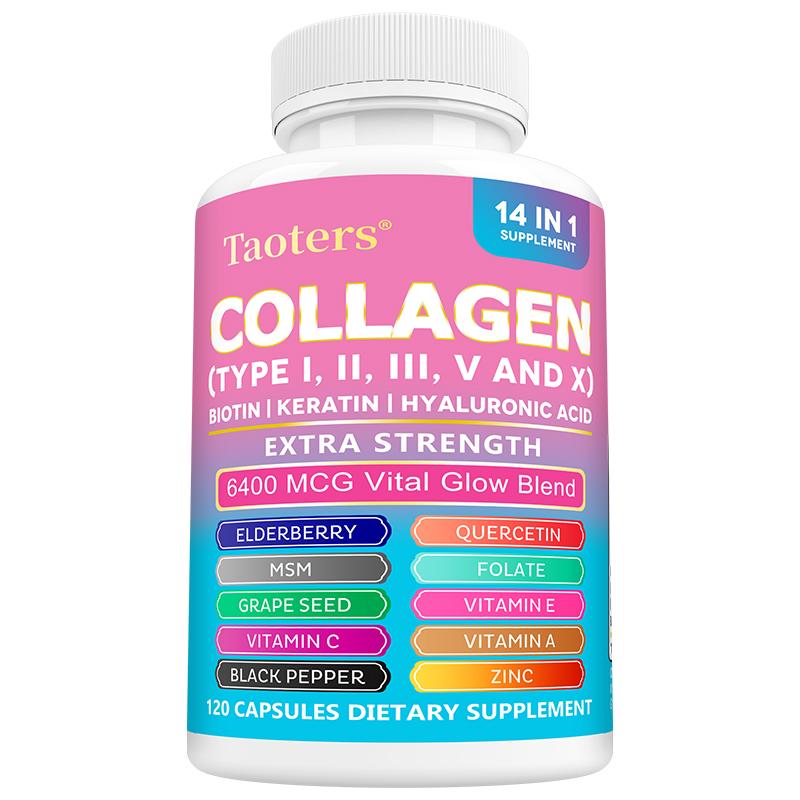 Collagen capsules containing peptides I, II, III, V, and X, and 64,000 micrograms of biotin 120 capsules.
Collagen capsules containing peptides I, II, III, V, and X, and 64,000 micrograms of biotin 120 capsules.