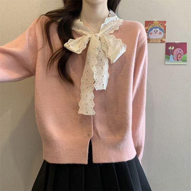 Korean Style Lace Trim Bow Knit Top - Autumn/Winter Women s Blouse Large
Korean Style Lace Trim Bow Knit Top - Autumn/Winter Women s Blouse Large