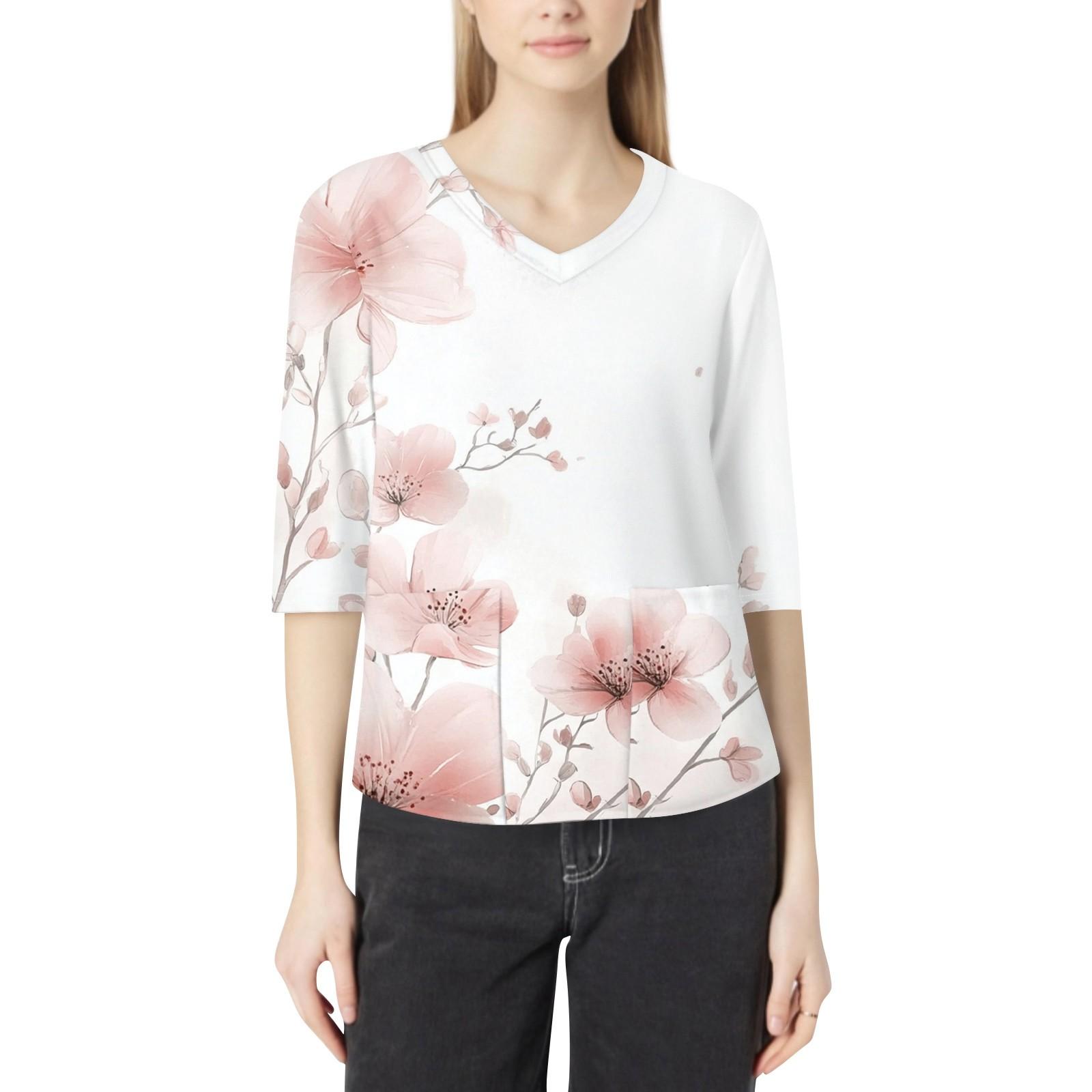 Fashionable V-neck Women s 3/4 Sleeved Work Clothes Pocket Printed Loose Tops M бежевий
Fashionable V-neck Women s 3/4 Sleeved Work Clothes Pocket Printed Loose Tops M бежевий