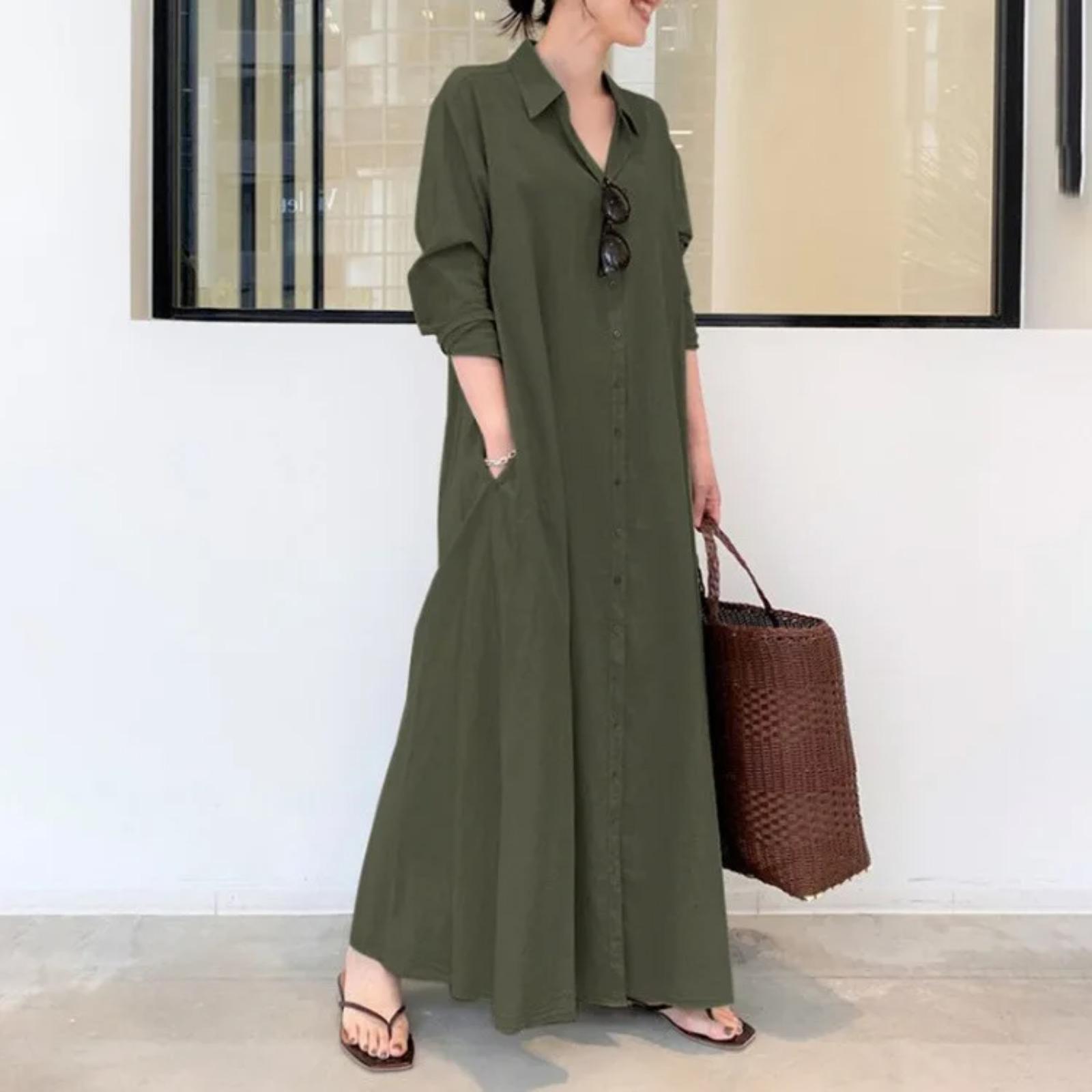 Women Summer Dress New Casual Loose Solid Color Turn Down Collar Long Sleeve Pocket Dresses women s Clothing Vestidos S
Women Summer Dress New Casual Loose Solid Color Turn Down Collar Long Sleeve Pocket Dresses women s Clothing Vestidos S