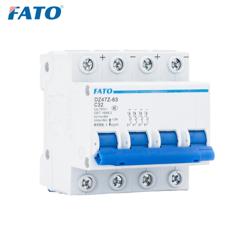FATO DZ47Z MCB DC 4P 750V 4.5KA Мини-выключатель отключающей способности 10A 16A 20A 25A 32A 40A 63A Предохранитель на DIN-рейке Фотоэлектрическая система
FATO DZ47Z MCB DC 4P 750V 4.5KA Мини-выключатель отключающей способности 10A 16A 20A 25A 32A 40A 63A Предохранитель на DIN-рейке Фотоэлектрическая система