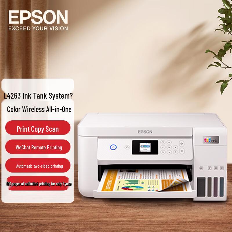 Epson L4263 Ink Tank A4 Color Wireless All-in-One Printer CN plug (adapter included)
Epson L4263 Ink Tank A4 Color Wireless All-in-One Printer CN plug (adapter included)