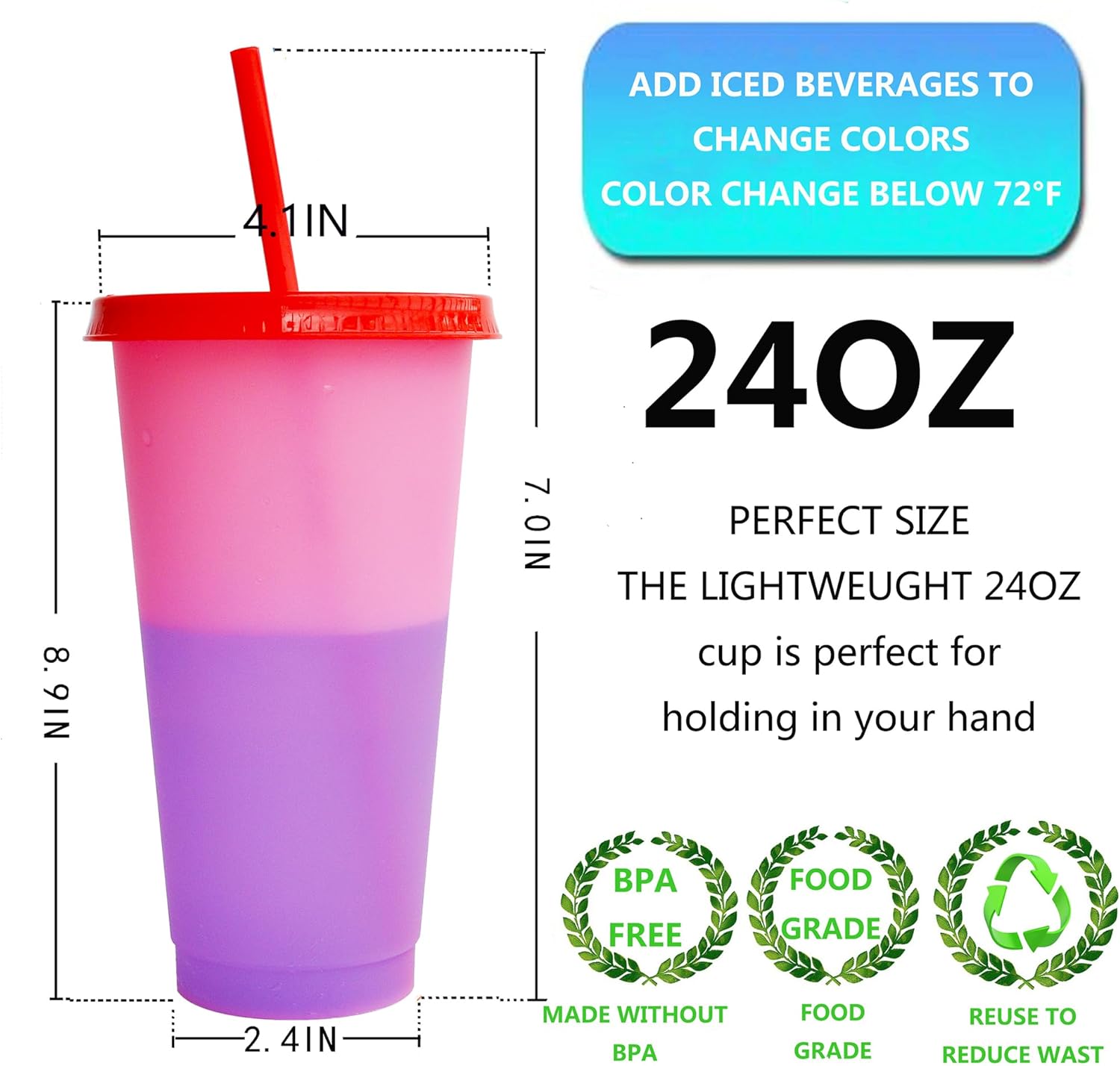 Plastic Cute Cold Cups with Lids and Straws Pack of 2 for Iced Coffee 24 oz Color Changing Reusable for Adults Kid Women Party
Plastic Cute Cold Cups with Lids and Straws Pack of 2 for Iced Coffee 24 oz Color Changing Reusable for Adults Kid Women Party