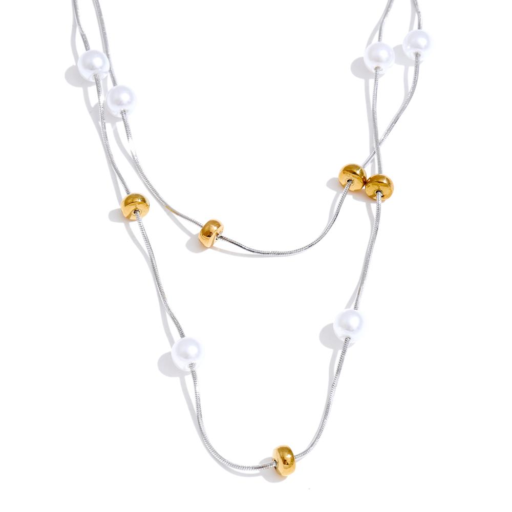 Yhpup Stainless Steel Double-Layer Pearls Chain Overlay Necklace for Women Popular Chic Women Korean Chic Jewelry Accessories
Yhpup Stainless Steel Double-Layer Pearls Chain Overlay Necklace for Women Popular Chic Women Korean Chic Jewelry Accessories