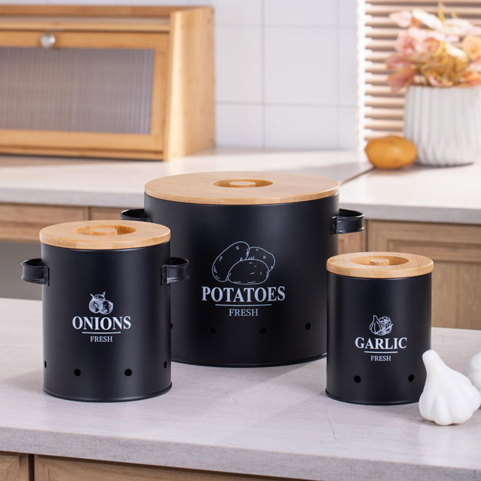 3 шт. Кухонная канистра для хранения чеснока, картофеля, лука с отверстиями для аэрации, прочная крышка в деревенском стиле чёрный
3 шт. Кухонная канистра для хранения чеснока, картофеля, лука с отверстиями для аэрации, прочная крышка в деревенском стиле чёрный