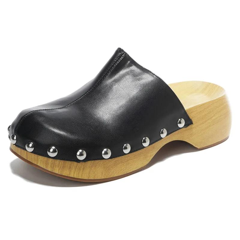 Женские мюли на имитации пробковой подошвы, модные, с заклепками, на каблуке, на платформе, с блочным каблуком, из мягкой кожи, тапочки с круглым носком, слипоны, повседневная обувь 41 чёрный
Женские мюли на имитации пробковой подошвы, модные, с заклепками, на каблуке, на платформе, с блочным каблуком, из мягкой кожи, тапочки с круглым носком, слипоны, повседневная обувь 41 чёрный