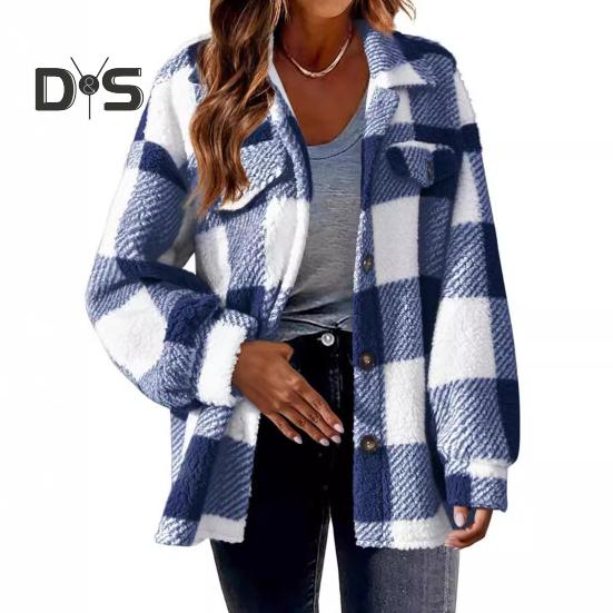 Осенне-зимняя женская куртка с ложными карманами, контрастный клетчатый принт, отложной воротник, однобортный кардиган с длинными рукавами, плюшевое пальто большого размера XL синий
Осенне-зимняя женская куртка с ложными карманами, контрастный клетчатый принт, отложной воротник, однобортный кардиган с длинными рукавами, плюшевое пальто большого размера XL синий