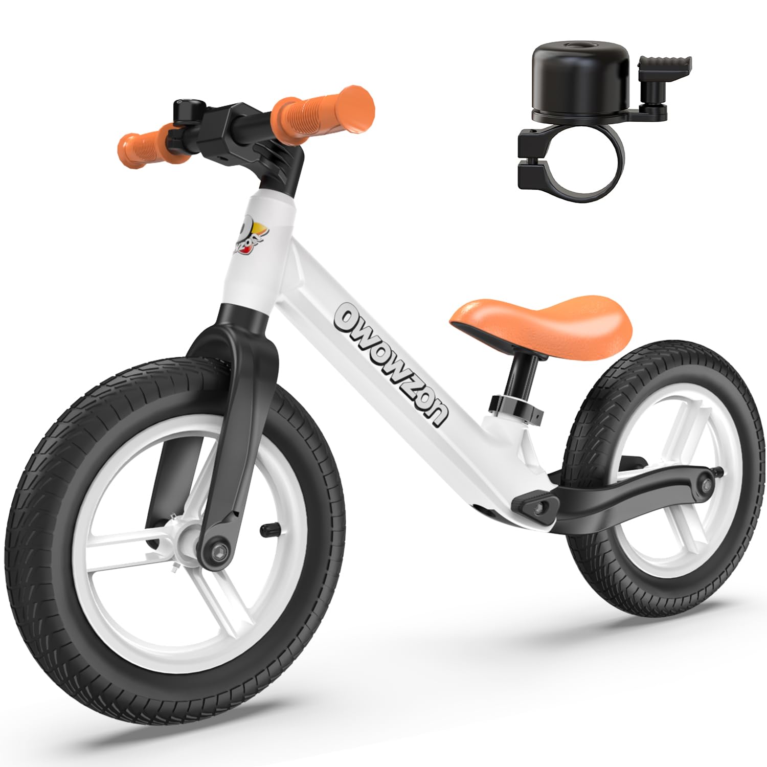 WOWZON с резиновыми шинами и с регулируемым стильным, идеальный подарок для мальчиков и/или белых детей, велосипед без педалей, 12 дюймов (30,5 см) Светящийся колокольчик, белый
