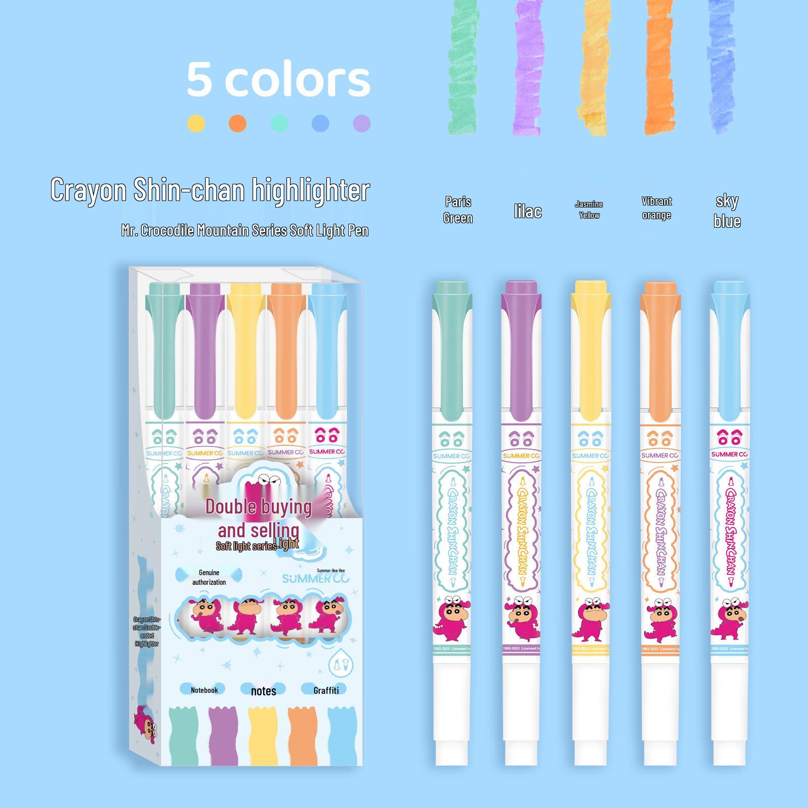 Shin-chan Licensed 5-Color Soft Light Double-Ended Fluorescent Pen Set for Journaling & Doodling
Shin-chan Licensed 5-Color Soft Light Double-Ended Fluorescent Pen Set for Journaling & Doodling