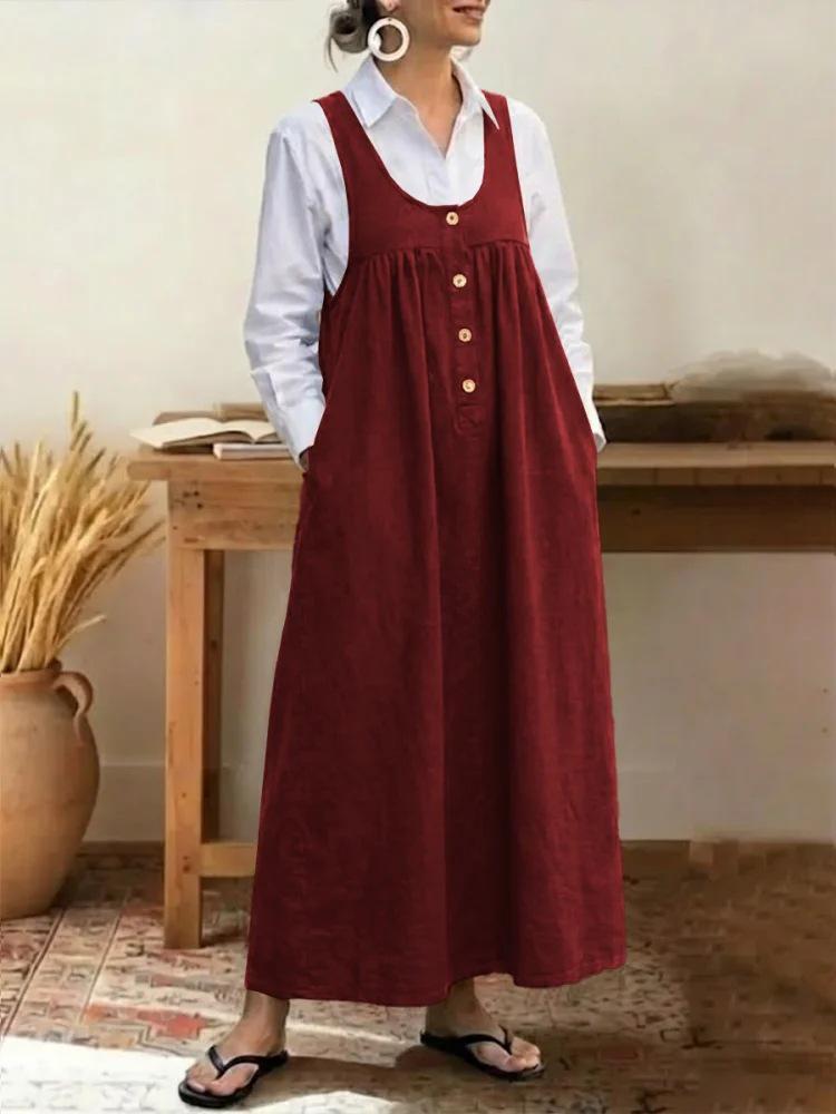 2026 European-American Fashion Solid Color Sleeveless Button Strap Casual Dress M червоний
2026 European-American Fashion Solid Color Sleeveless Button Strap Casual Dress M червоний