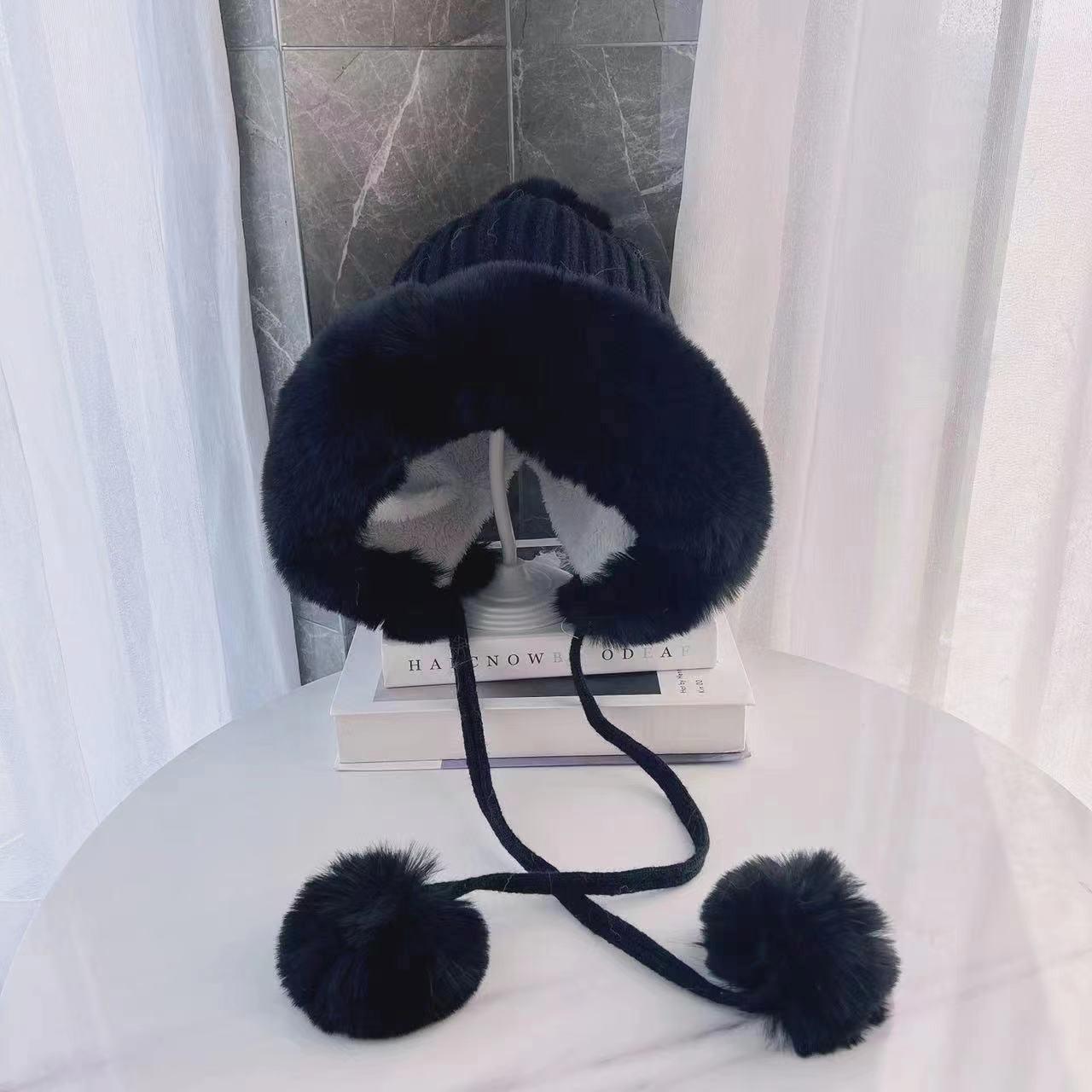 Новая осенне-зимняя шапка с подкладкой, теплая вязаная защитная шапка Lei Feng, милая универсальная мягкая шерстяная шапка для девочек, женская шапка One Size