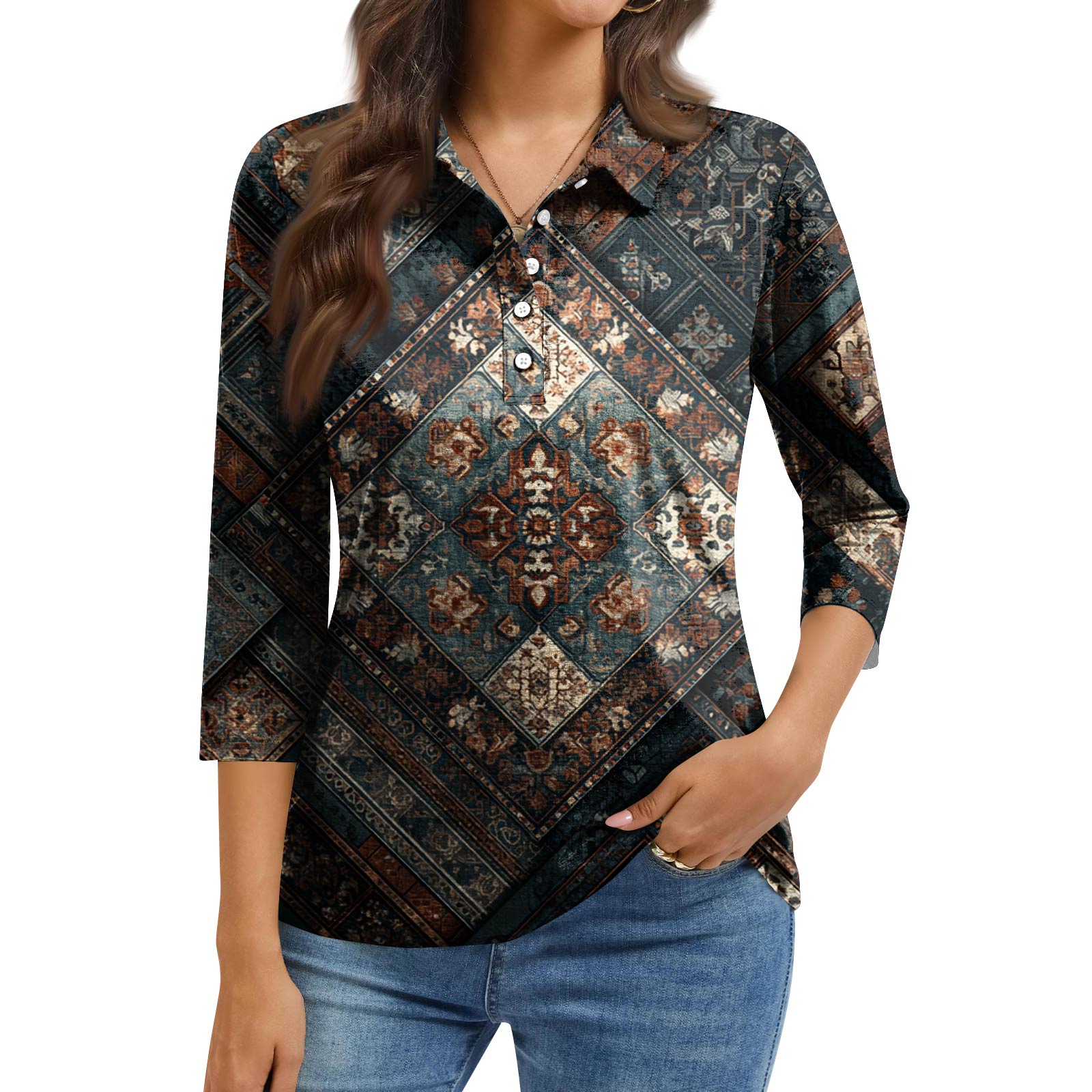 Жіноча модна повсякденна сорочка з лацканами, коротким рукавом 3/4, принтом, жіночі топи на ґудзиках XL Темно-синій
Жіноча модна повсякденна сорочка з лацканами, коротким рукавом 3/4, принтом, жіночі топи на ґудзиках XL Темно-синій