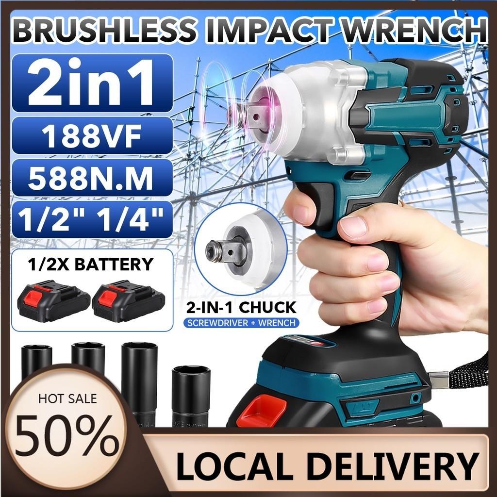 588N.m 188VF 2 IN 1 Brushless Cordless Electric Impact Wrench 1/2 Wrench 1/4 Screwdriver Drill Socket for Makita 18V Battery 1*Battery
588N.m 188VF 2 IN 1 Brushless Cordless Electric Impact Wrench 1/2 Wrench 1/4 Screwdriver Drill Socket for Makita 18V Battery 1*Battery