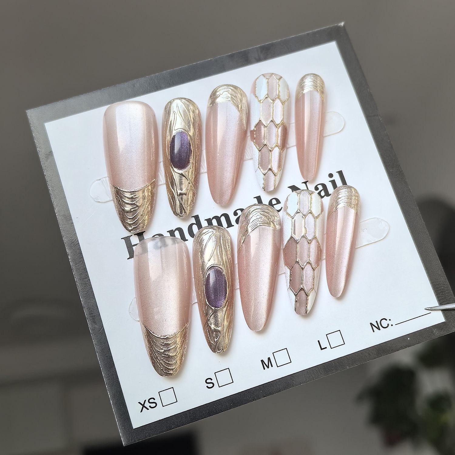 Pink Serpent Gilded French Almond Press-On Nails - Long, Medium Length, Luxe Style M - Glue Included
Pink Serpent Gilded French Almond Press-On Nails - Long, Medium Length, Luxe Style M - Glue Included