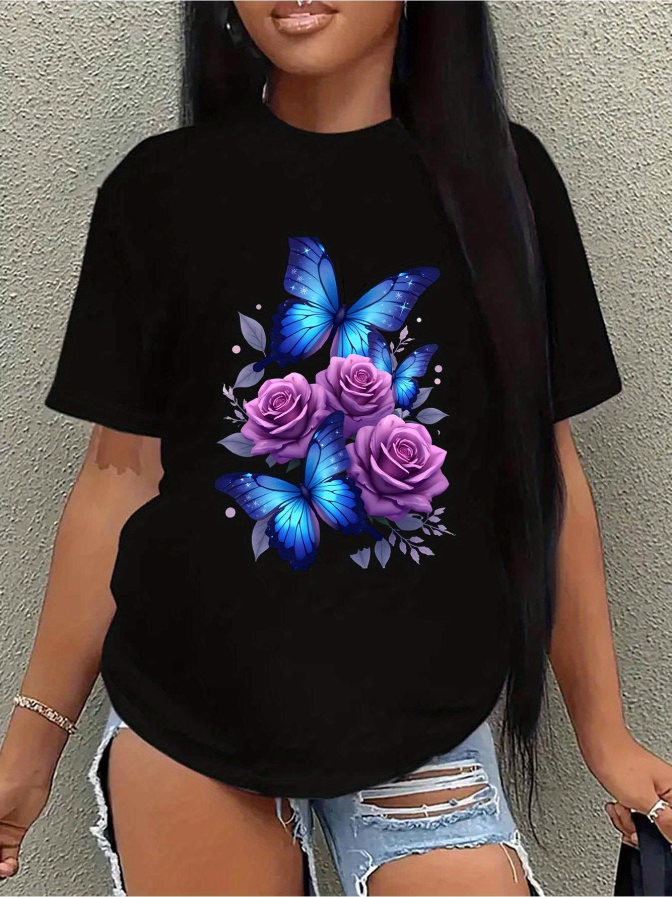Wo Elegant Black T-Shirt with Vibrant Blue and Purple Butterfly and Rose Design | Short Sleeve, Round Neck, Casual Summer Top, Butterfly Shirt 5XL різнокольоровий
Wo Elegant Black T-Shirt with Vibrant Blue and Purple Butterfly and Rose Design | Short Sleeve, Round Neck, Casual Summer Top, Butterfly Shirt 5XL різнокольоровий