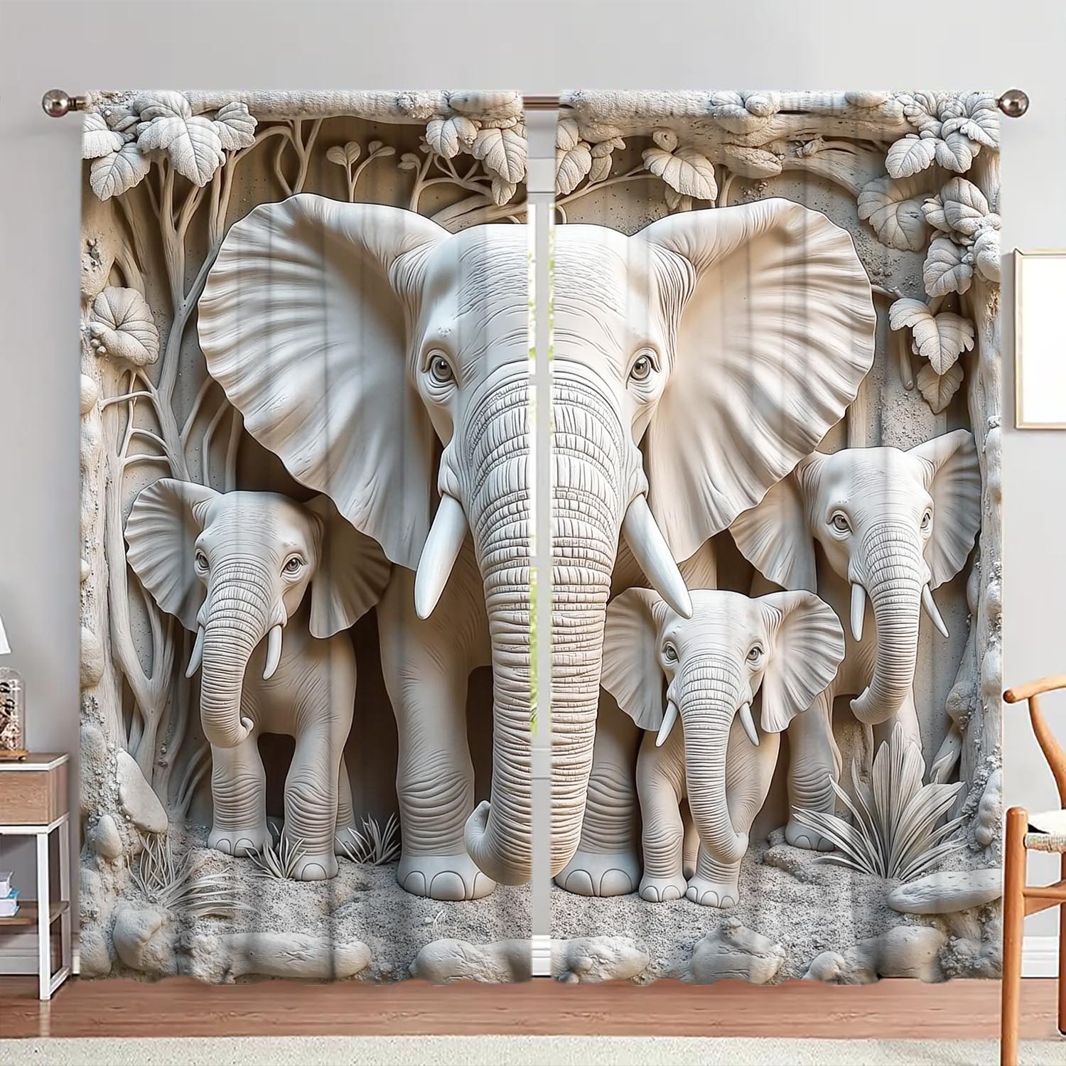 2-Panels Elephant Relief SculptureSemi Blackout Curtains - Heat-insulating Suitable for Decorating Curtains in Various Rooms 100*130 HOOK 1pcs
2-Panels Elephant Relief SculptureSemi Blackout Curtains - Heat-insulating Suitable for Decorating Curtains in Various Rooms 100*130 HOOK 1pcs