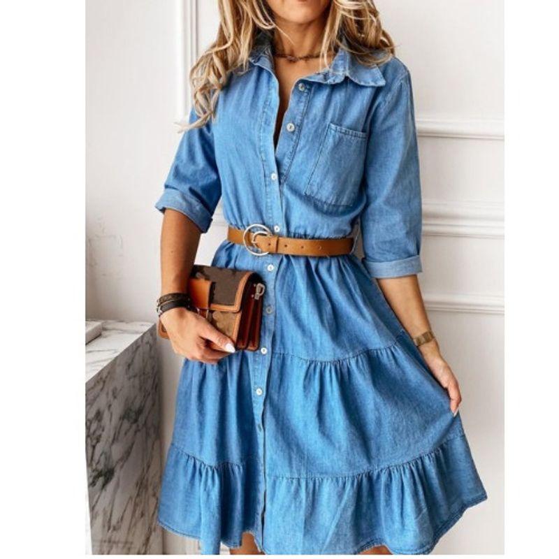 Polo Dress Fashion A- line Dress Imitation Denim Blue S
Polo Dress Fashion A- line Dress Imitation Denim Blue S