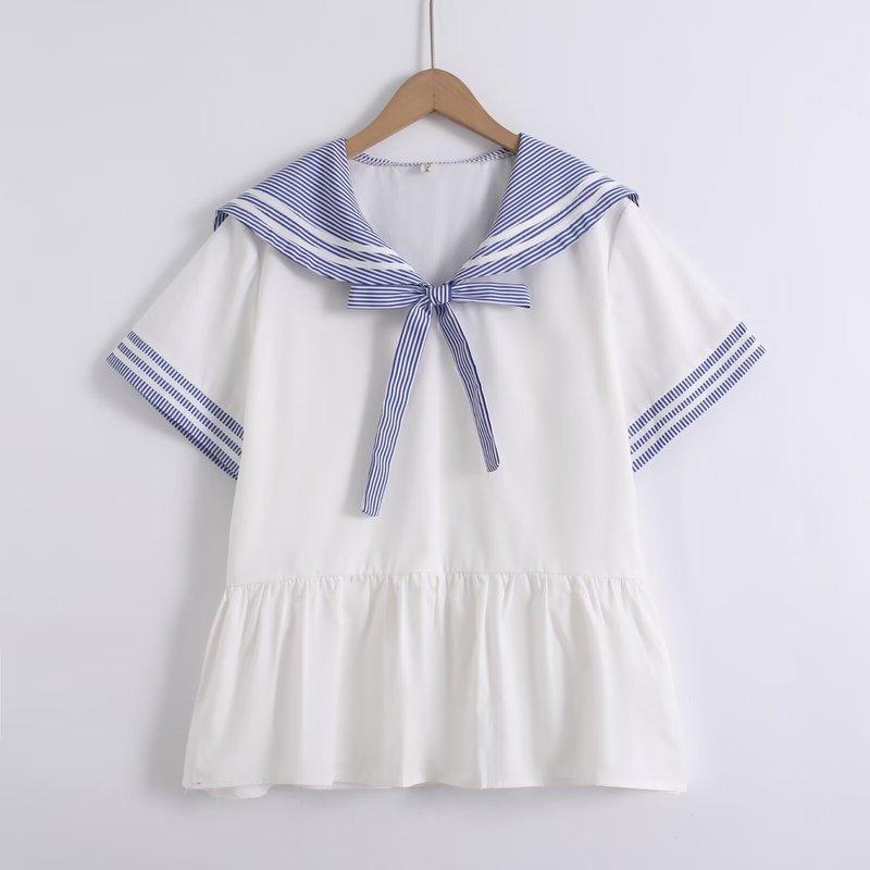 Summer Women White Shirts Sailor Collar Navy Blouses Pullover Short Sleeve Tops Bow Striped Girl Sweet Clothes Female Clothing One size
Summer Women White Shirts Sailor Collar Navy Blouses Pullover Short Sleeve Tops Bow Striped Girl Sweet Clothes Female Clothing One size