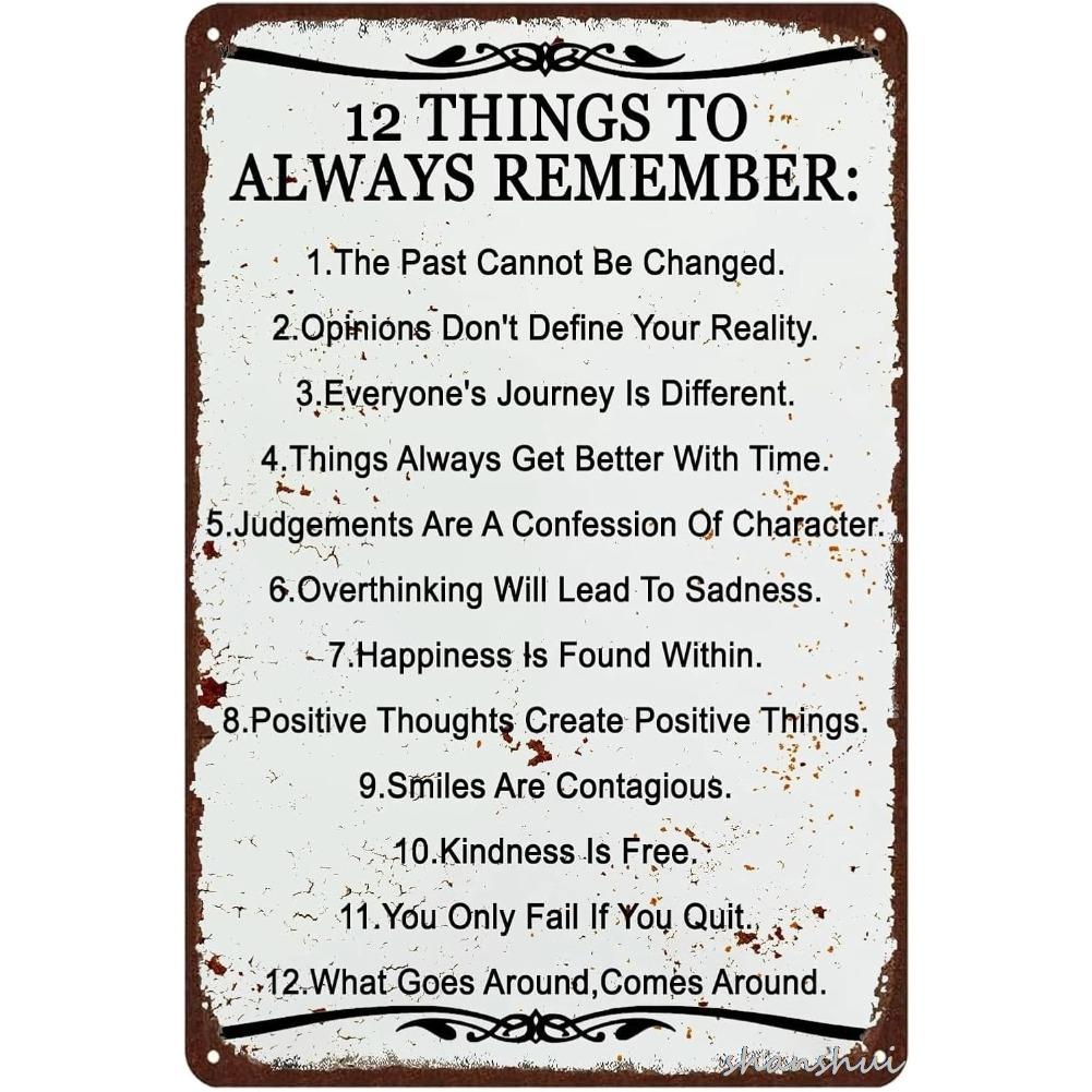 12 Things to Always Vintage Metal Sign Inspirational Wall Art Retro Tin Plaque for Farm Ranch Cafe Garage Home Decor po 20x30cm
12 Things to Always Vintage Metal Sign Inspirational Wall Art Retro Tin Plaque for Farm Ranch Cafe Garage Home Decor po 20x30cm
