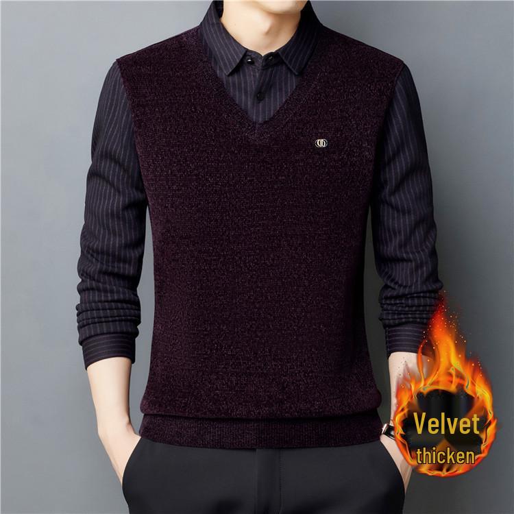 Men s Mid-Aged Lapel Sweater with Plus Velvet, Two-Piece Look, Winter Warmth Pullover. 4XL червоний/фіолетовий
Men s Mid-Aged Lapel Sweater with Plus Velvet, Two-Piece Look, Winter Warmth Pullover. 4XL червоний/фіолетовий