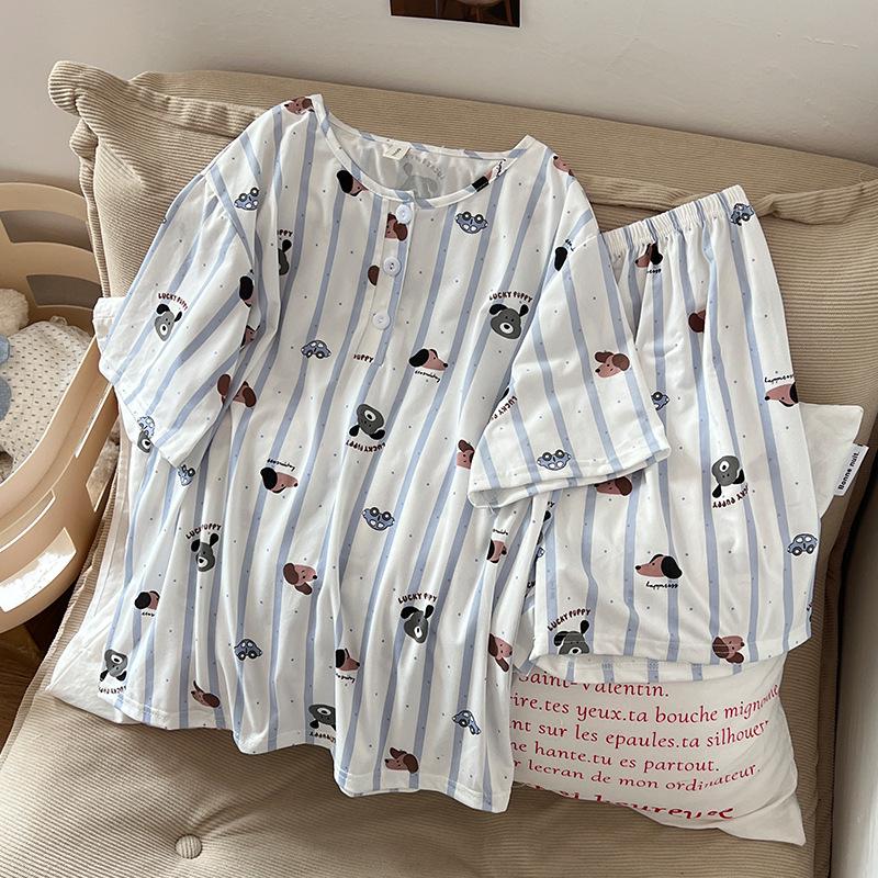 Women s Cotton Summer Pajamas: Small Lapel, Double Short Sleeves, Cute Girly Home Wear Set M-L
Women s Cotton Summer Pajamas: Small Lapel, Double Short Sleeves, Cute Girly Home Wear Set M-L