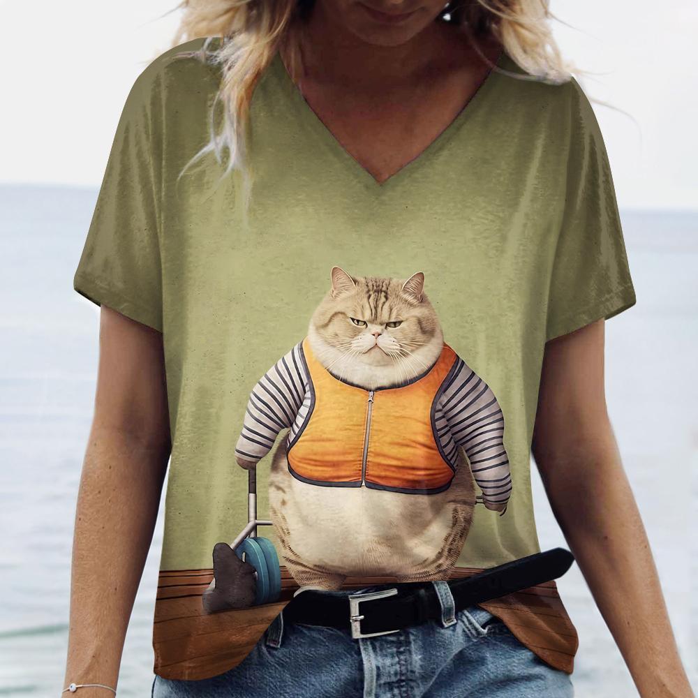 Женские футболки с принтом в виде мультяшного кота, милые повседневные футболки с короткими рукавами и рисунком кота на животе, летние модные футболки, свободная женская одежда, топ 3XL
Женские футболки с принтом в виде мультяшного кота, милые повседневные футболки с короткими рукавами и рисунком кота на животе, летние модные футболки, свободная женская одежда, топ 3XL