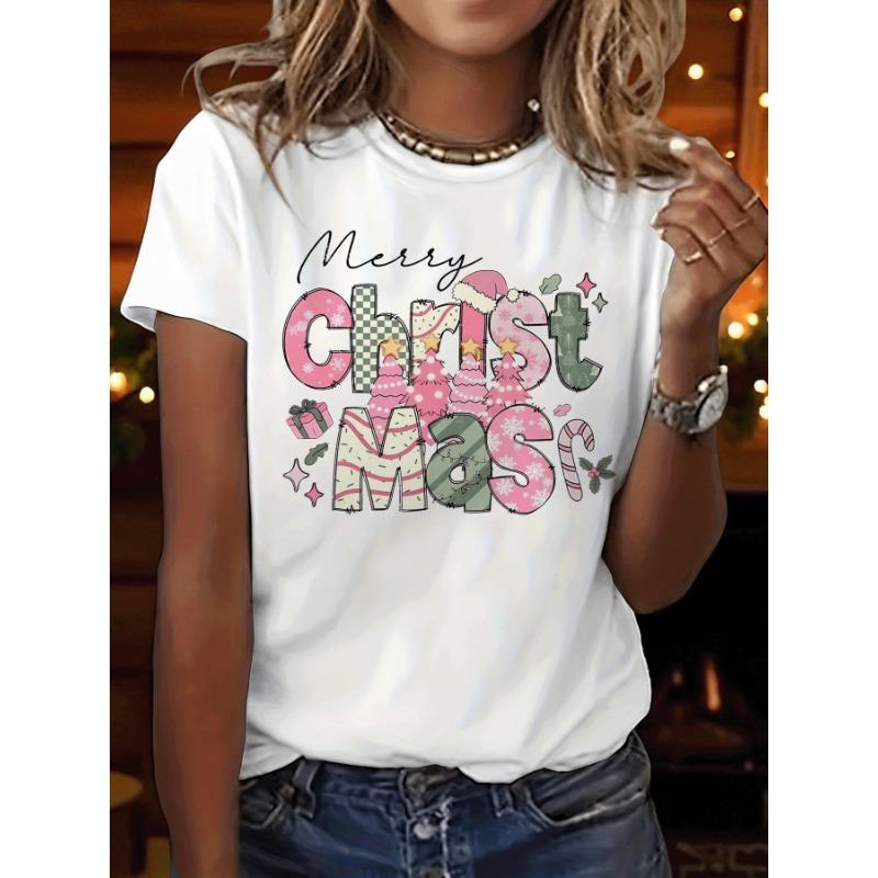 European sizes Aesthetic Graphic Print T-Shirt Featuring Merry Christmas Trees, Short Sleeve Crew Neck Casual Top Suitable for Summer And Spring S белый
European sizes Aesthetic Graphic Print T-Shirt Featuring Merry Christmas Trees, Short Sleeve Crew Neck Casual Top Suitable for Summer And Spring S белый