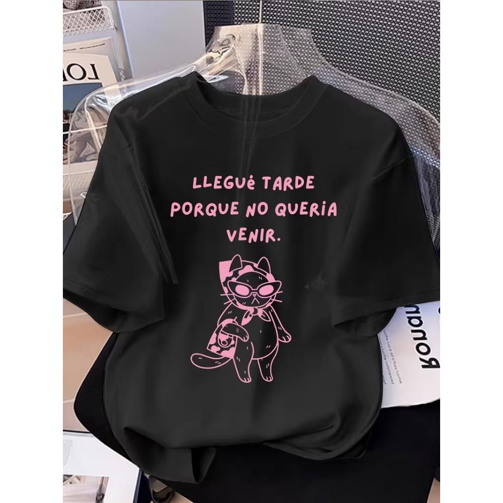Cool Cat Spanish Slogan Graphic T-Shirt, Crew Neck Short Sleeve Top, Llegue Tarde Porque No Queria Venir Print,Daily Fashion Tee S
Cool Cat Spanish Slogan Graphic T-Shirt, Crew Neck Short Sleeve Top, Llegue Tarde Porque No Queria Venir Print,Daily Fashion Tee S