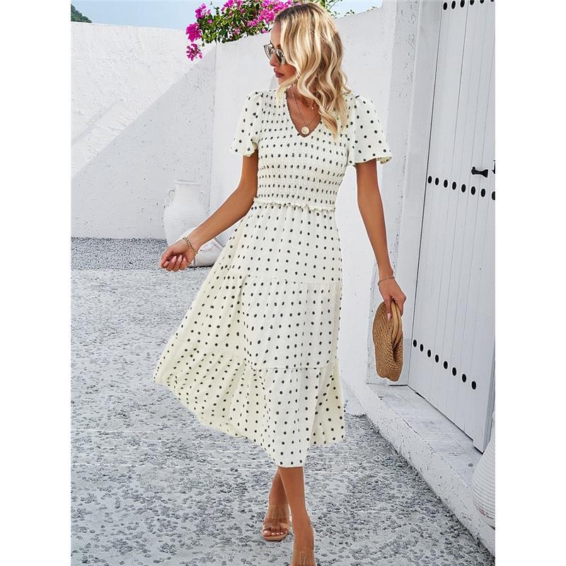 Летняя длинная юбка для женщин, темпераментная, повседневная, в горошек, с V-образным вырезом, с короткими рукавами XL покинуть белый
Летняя длинная юбка для женщин, темпераментная, повседневная, в горошек, с V-образным вырезом, с короткими рукавами XL покинуть белый