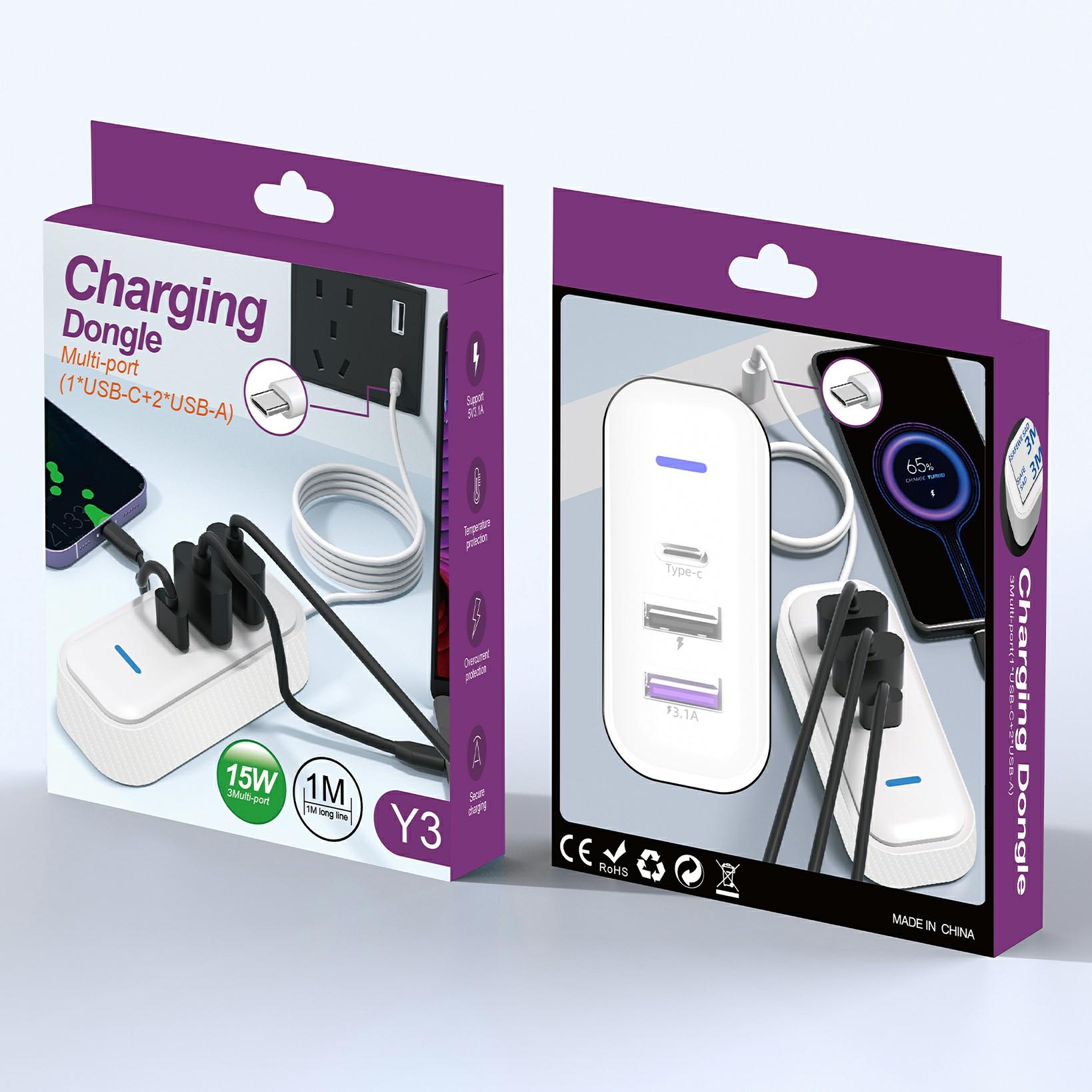 Y3 Car Rear Seat Charger Type C + Dual USB Fast Charging Adapter with 1m Extension Cable
Y3 Car Rear Seat Charger Type C + Dual USB Fast Charging Adapter with 1m Extension Cable
