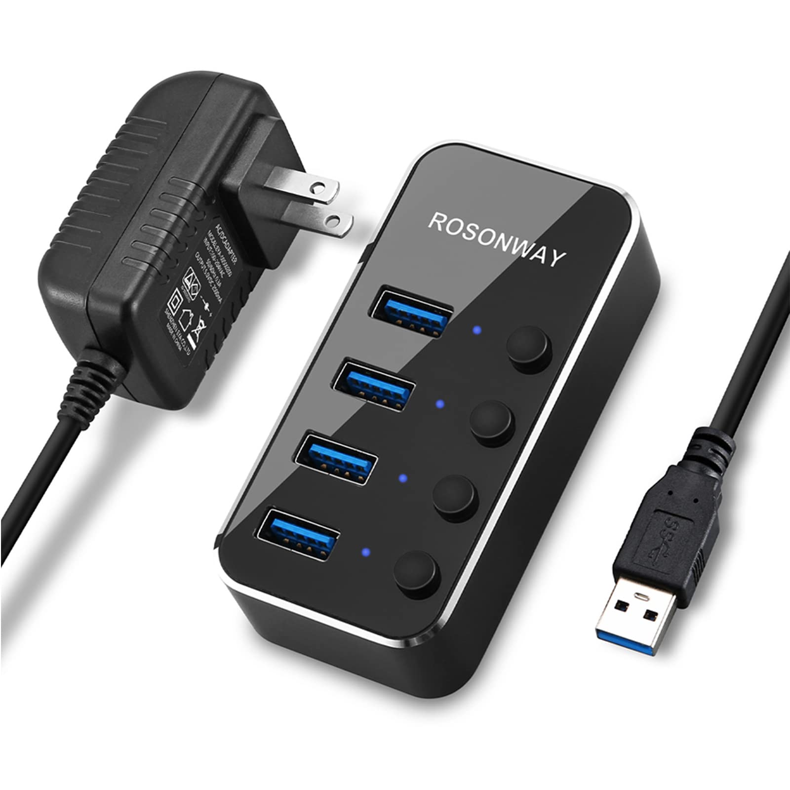 ROSONWAY USB Hub with Power Supply 4 Port USB Hub and Aluminum 5Gbps High Speed Transfer USB with Hub Independent Switch AC Adapter Included 3.0
ROSONWAY USB Hub with Power Supply 4 Port USB Hub and Aluminum 5Gbps High Speed Transfer USB with Hub Independent Switch AC Adapter Included 3.0