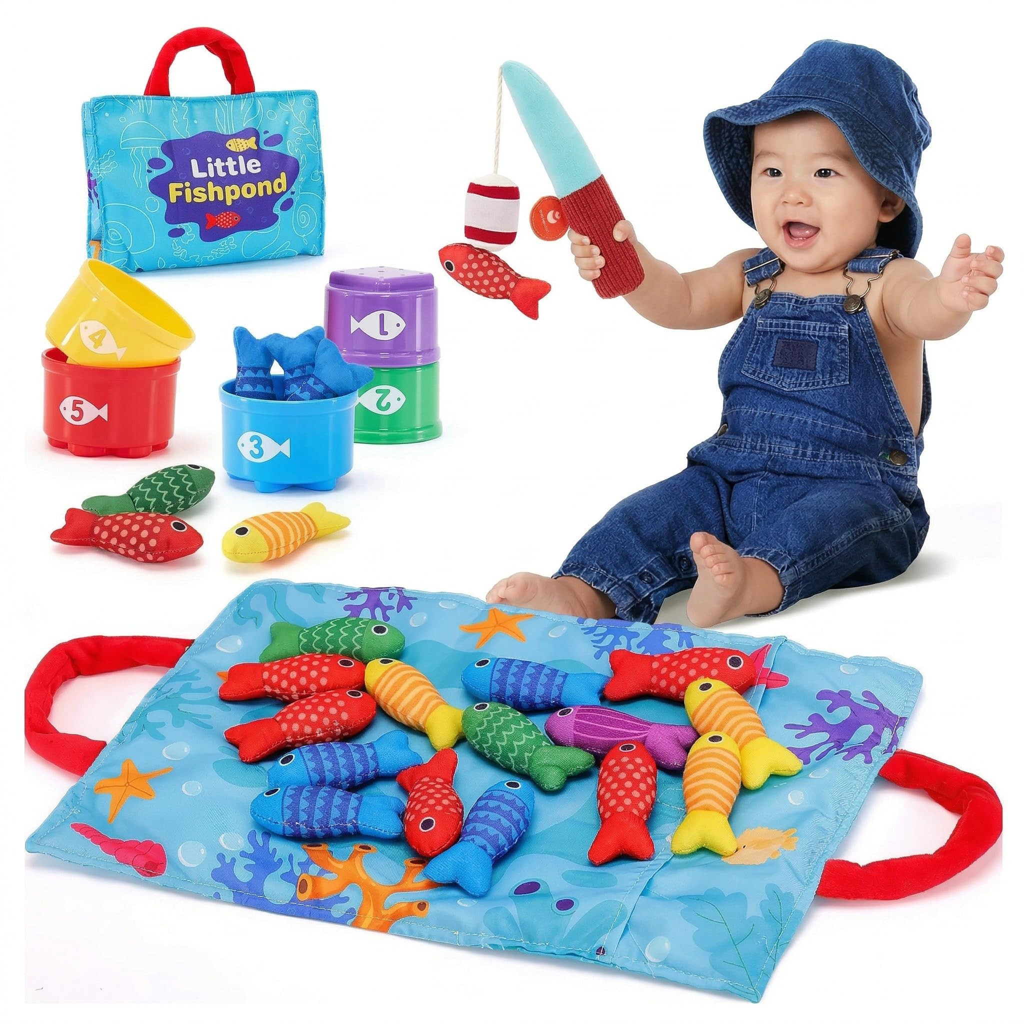 Fabric Fishing Toy Montessori Educational Toy 22-Piece Fishing Game Set + Stacking Cups for Ages 3 and Up, Boys and Girls, Multifunctional Shape
Fabric Fishing Toy Montessori Educational Toy 22-Piece Fishing Game Set + Stacking Cups for Ages 3 and Up, Boys and Girls, Multifunctional Shape