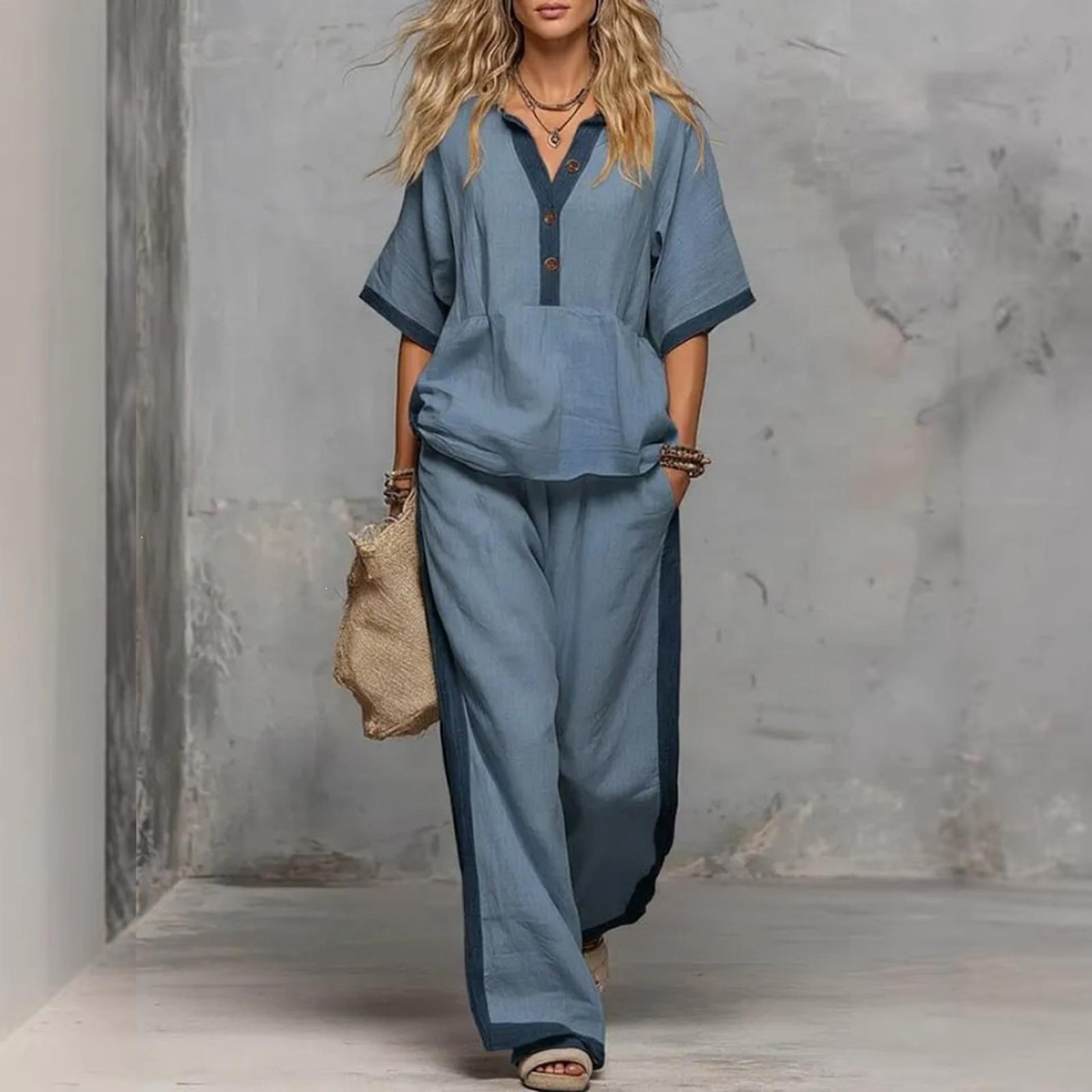 Women s Fashion Two Piece Set V Neck Three Quarter Sleeve Top Elastic Waist Loose Fit Wide Leg Pants Casual Outfit M
Women s Fashion Two Piece Set V Neck Three Quarter Sleeve Top Elastic Waist Loose Fit Wide Leg Pants Casual Outfit M