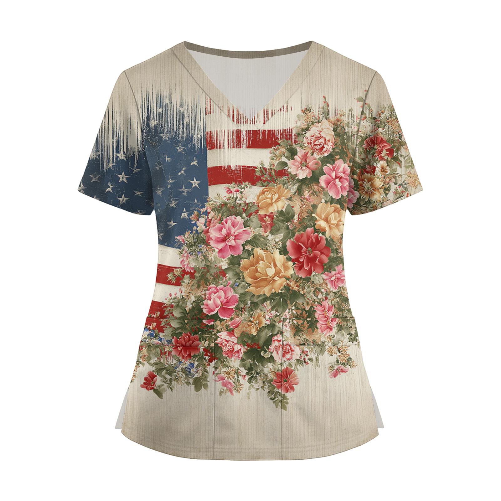Women V Neck Short Sleeve Work Top with Pocket and Split Hem Star Print Comfortable Uniform Shirt S
Women V Neck Short Sleeve Work Top with Pocket and Split Hem Star Print Comfortable Uniform Shirt S