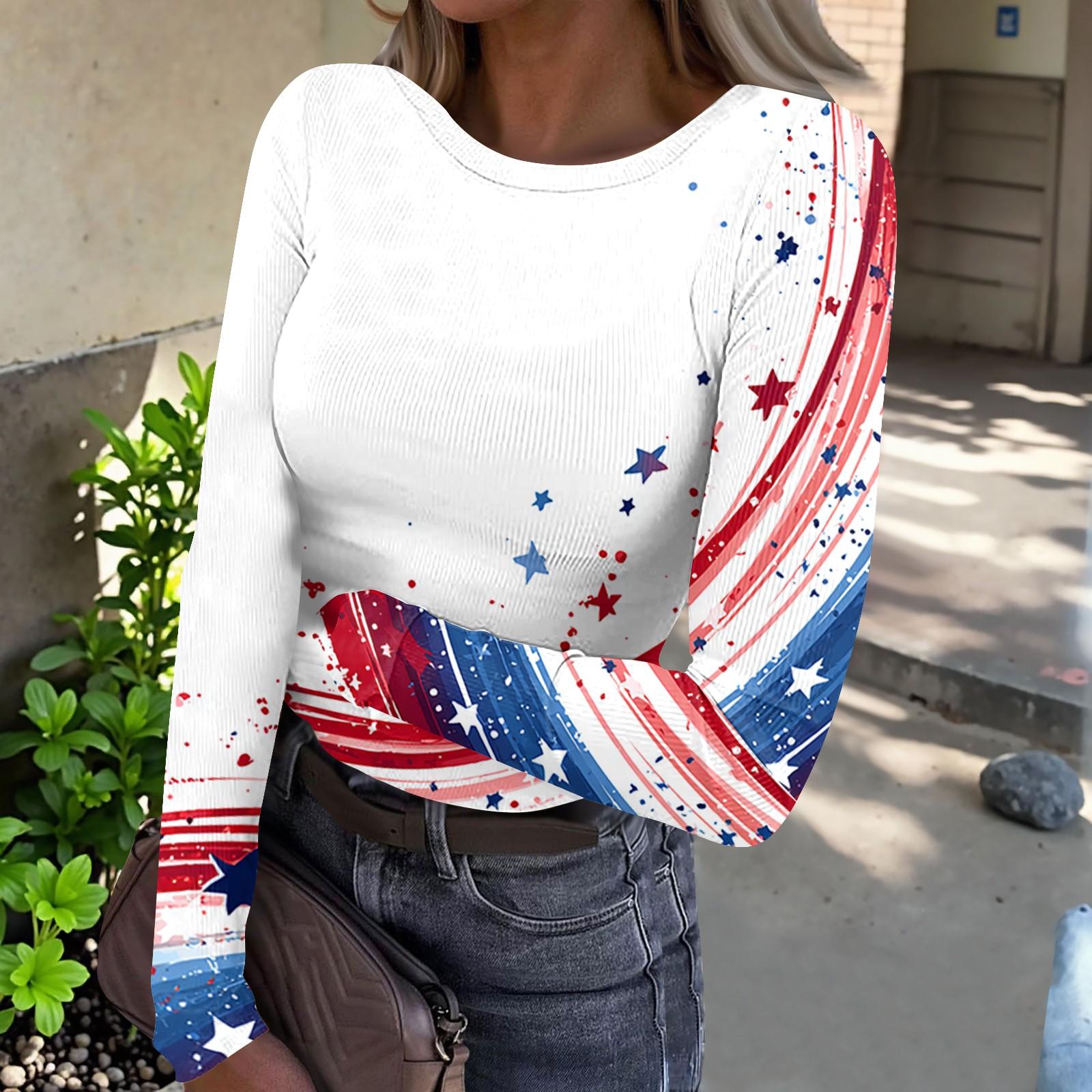 Women s Casual Long Sleeve Ribbed Top Round Neck Independence Day Print Slim Fit Lightweight Shirt for Everyday Wear M білий
Women s Casual Long Sleeve Ribbed Top Round Neck Independence Day Print Slim Fit Lightweight Shirt for Everyday Wear M білий