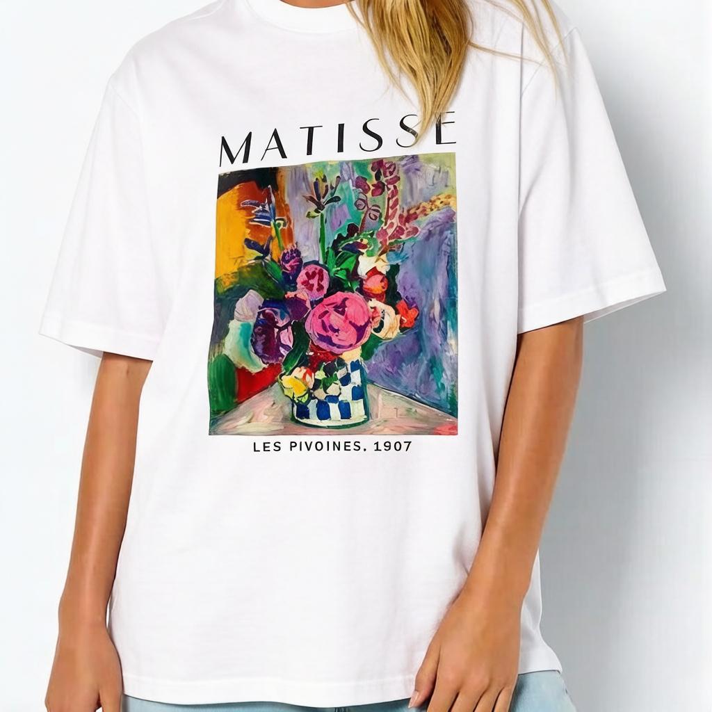 2026 Chic Elegant Black Cotton Womens TShirt Matisse Les Pivoines 1907 Fauvism Art Floral Print Casual Fit Graphic Tee S
2026 Chic Elegant Black Cotton Womens TShirt Matisse Les Pivoines 1907 Fauvism Art Floral Print Casual Fit Graphic Tee S