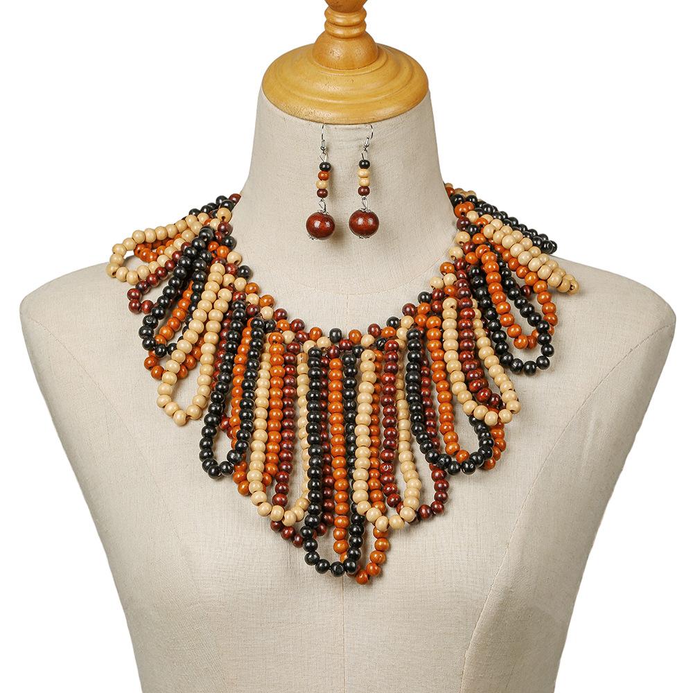 African Women Multi-Layer Wooden Bead Jewelry Sets Statement Choker Tassel Beaded Earrings Bohemian Collar Party Gifts різнокольоровий
African Women Multi-Layer Wooden Bead Jewelry Sets Statement Choker Tassel Beaded Earrings Bohemian Collar Party Gifts різнокольоровий