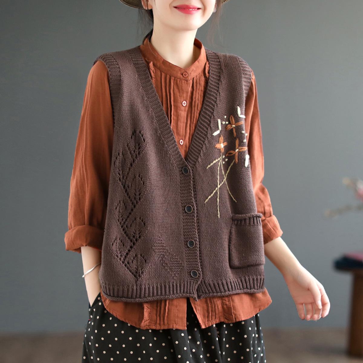 Корейская мода ручной вязки свитер с цветочным карманом весна-лето женский жилет вязаный безрукавный топ винтажный жилет 2XL темно-коричневого
Корейская мода ручной вязки свитер с цветочным карманом весна-лето женский жилет вязаный безрукавный топ винтажный жилет 2XL темно-коричневого