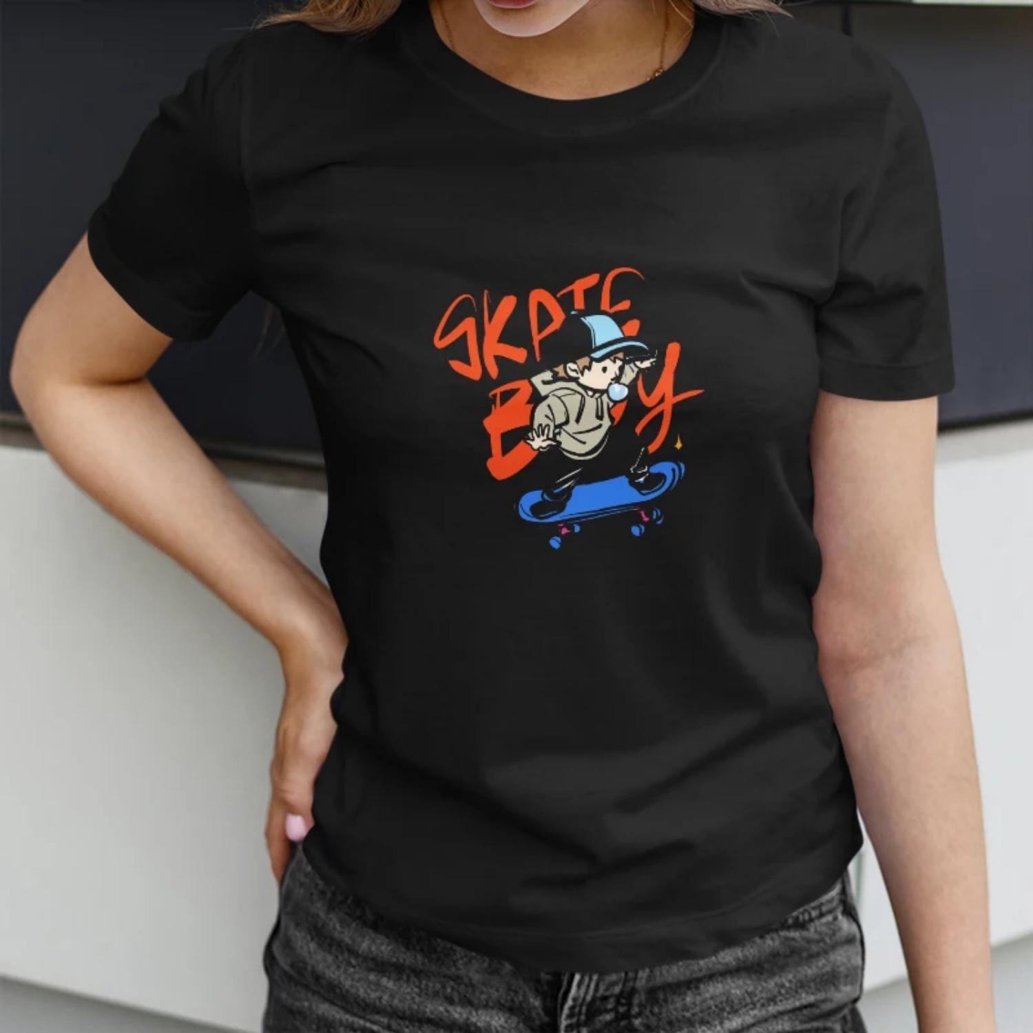 Women s Black T-Shirt with Skate Boy Graphic Print - Casual Summer Tee for Skateboarding Enthusiasts S чёрный
Women s Black T-Shirt with Skate Boy Graphic Print - Casual Summer Tee for Skateboarding Enthusiasts S чёрный